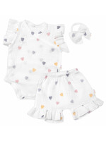 Zavinovacie body, kraťasky + čelenka, mušelín, Srdiečko, Baby Nellys, smotanové, veľ. 86