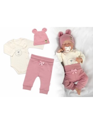Zavinovacie body dl.rukáv, tepláčky a čiapočka Little Bear, Baby Nellys, púdrová, veľ. 62