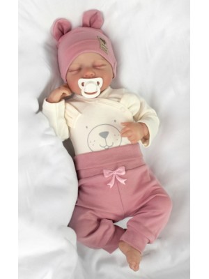 Zavinovacie body dl.rukáv, tepláčky a čiapočka Little Bear, Baby Nellys, púdrová, veľ. 62