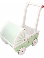 Drevený kočík pre bábiky Adam Toys - mätovo/biely