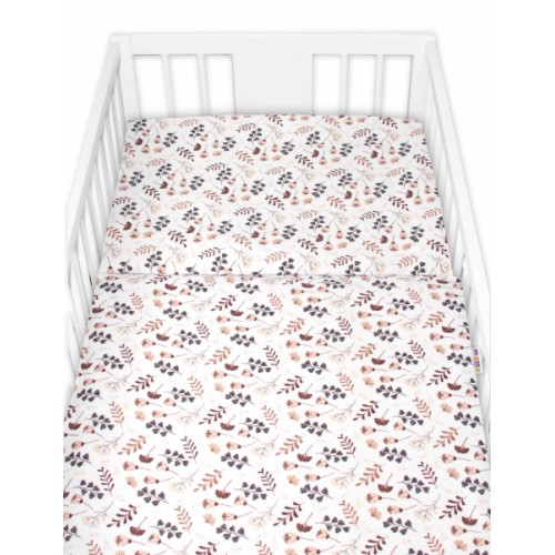 Povlečení do postýlky, 2D sada flanel - Louka, Baby Nellys, béžová/bílá