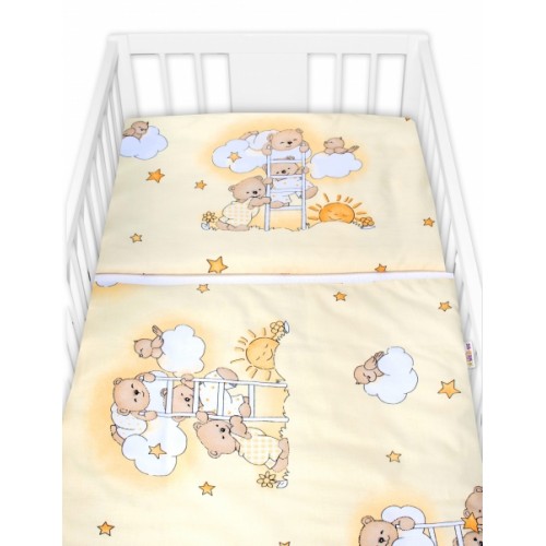 Mantinel s obliečkami Premium, 3D sada, Medvedík na rebríku, žltý, 135x100cm