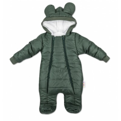 Zimná prešívaná kombinéza Lux s kapucňou Ouško Baby Nellys, tm. zelená/smaragdová