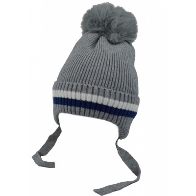 Dvojvrstvová zimná čiapka s brmbolcom na zaväzovanie, Baby Nellys - šedá, veľ. 42-44 cm