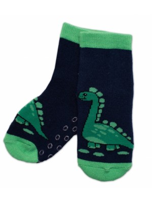Detské froté ponožky s ABS Dino - zelená/granát
