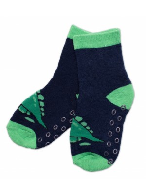 Detské froté ponožky s ABS Dino - zelená/granát