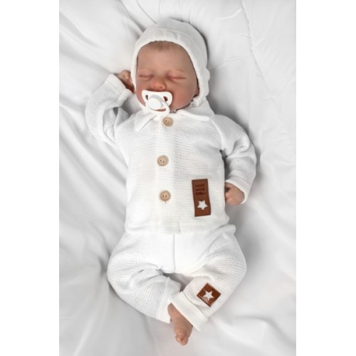 Pletené nohavice Hand Made Boy, Baby Nellys, biele, veľ. 62