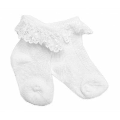 Bavlnené ponožky s čipkovým volánikom Baby Nellys, biele, veľ. 86/92