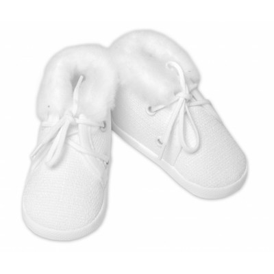 Dojčenské capáčky/topánočky na šnurovanie s kožúškom, Baby Nellys, biele,veľ.68/74, 12,5cm
