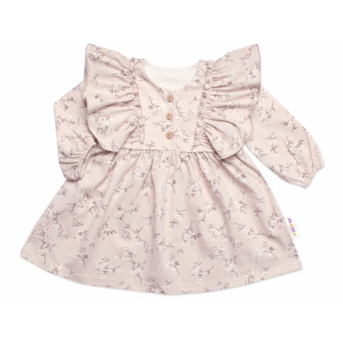 Dievčenské šaty dlhý rukáv s volánikmi Sára, bavlna, Mrofi, cappucino, veľ. 92