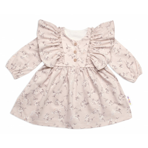 Dievčenské šaty dlhý rukáv s volánikmi Sára, bavlna, Mrofi, cappucino, veľ. 92