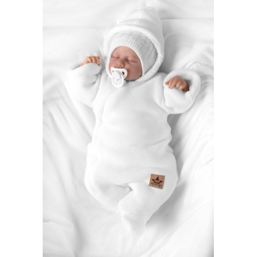 Zimná pletená kombinéza/overálok s kapucňou Baby Nellys - bílá, veľ. 74