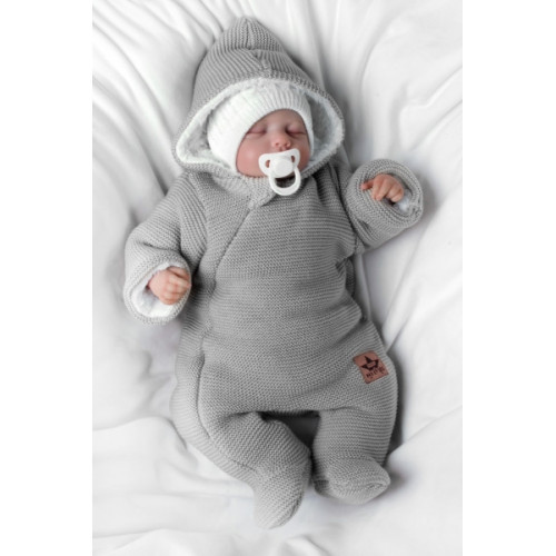 Zimná pletená kombinéza/overálok s kapucňou Baby Nellys - světlo sivá, veľ. 62