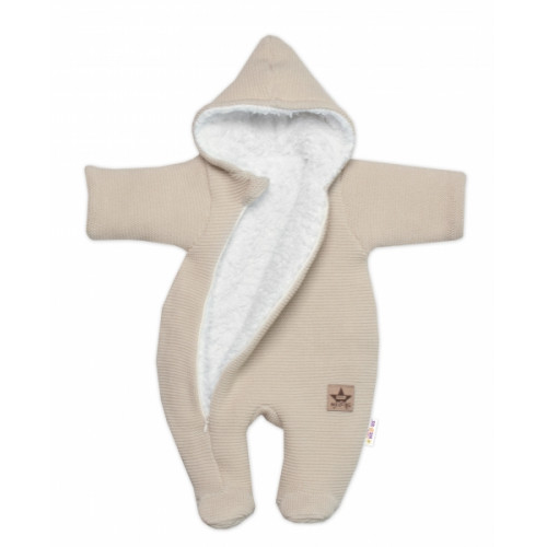 Zimná pletená kombinéza/overálok s kapucňou Baby Nellys - capuccino, veľ. 62