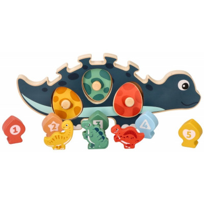 Edukačná hračka puzzle s číslami, Adam Toys , Dinosaurus mamička - modrý