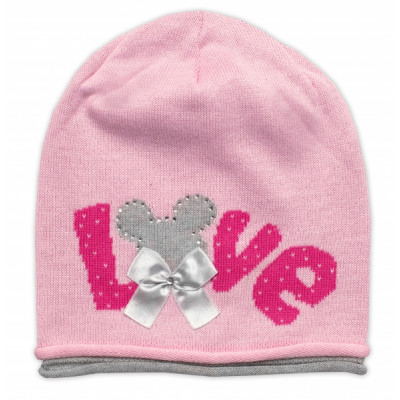 Prechodová dvojvrstvová čiapka Love Minnie s kamienkami, svetlo ružová, 42-52 cm