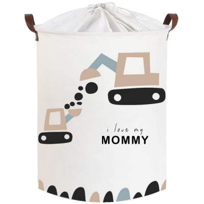 Kôš na hračky, uzatvárateľný, bavlna - Trucks Love Mommy - biely, 43 L