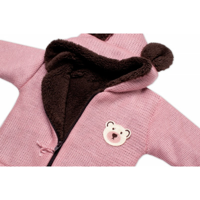 Oteplená pletená bundička Teddy Bear, Baby Nellys, dvojvrstvová, ružová, veľ. 104/110