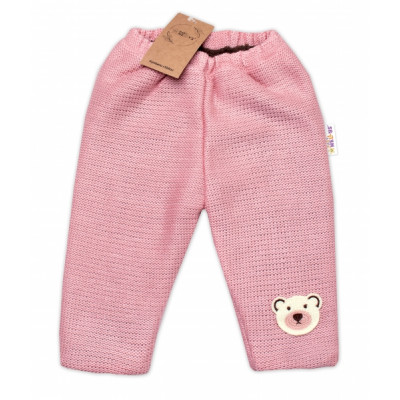 Oteplené pletené nohavice Teddy Bear, Baby Nellys, dvojvrstvové, ružové, veľ. 80/86
