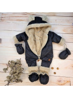 Zimná prešívaná kombinéza s kožúškom a kapucňou + rukavičky + topánočky, Z&Z - čierna, 62