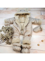 Zimná prešívaná kombinéza s kožúškom a kapucňou + rukavičky + topánočky, Z&Z - béžová, 62