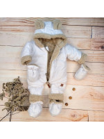 Zimná prešívaná kombinéza s kožúškom a kapucňou + rukavičky + topánočky, Z&Z - biela, 62
