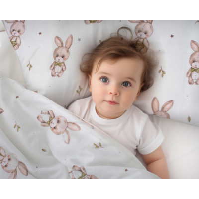 Obliečky do postieľky Baby Nellys, bavlna, 2D sada, Zajačikovia - biela, 135 x 100 cm