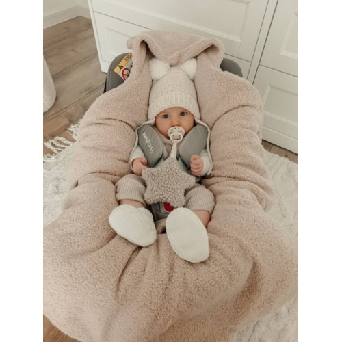 Oteplený fusák, deka s kapucňou do autosedačky Baránok, Baby Nellys - béžový