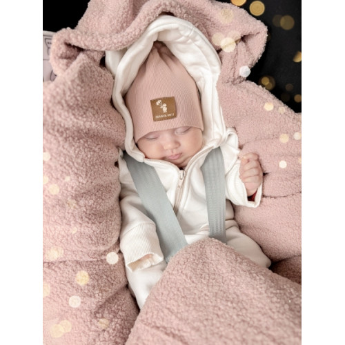 Oteplený fusák, deka s kapucňou do autosedačky Baránok, Baby Nellys - púdrová, ružová
