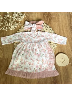 Šaty s tylovým lemom dl. rukáv, Kvety višní, Mamatti, smotanovo/púdrové, veľ. 92