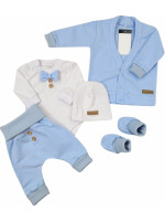 Bavlnená sada, body, nohavice, motýlik a čiapka Elegant Boy 5D, Kazum, modrá/biela, veľ.80