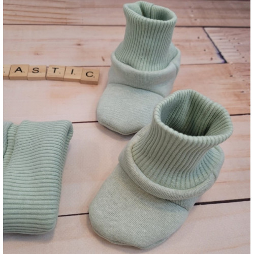 Oteplený detský overal bez šľapiek s kapucňou, čiapočka+topánočky,3D,Kazum, mätový, veľ.80