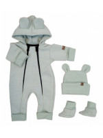 Oteplený detský overal bez šľapiek s kapucňou, čiapočka+topánočky,3D,Kazum, mätový, veľ.80