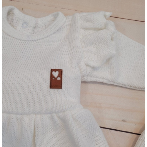 Pletená ažurková sada 4D, tunika, polodupačky, čiapočka + čelenka Kazum, biela, veľ. 68