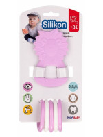 Silikónové hryzátko s tvarmi Lvíček - ružovo/biele, 10,5 x 6,5 cm