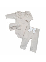 Rebrované body s golierom, legíny a čelenka, 3D, bavlna, piesková, veľ. 86