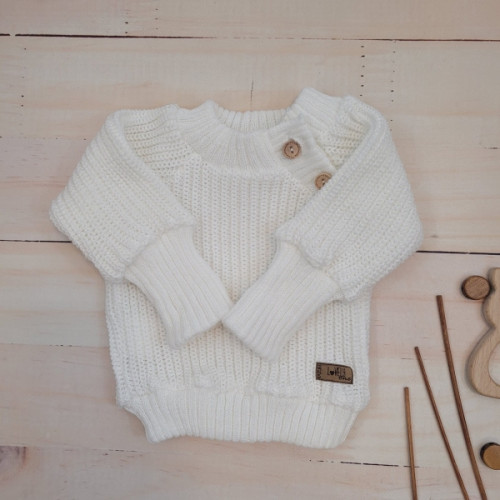 Pletený svetrík s gombíkmi Lovely, predĺžené náplety, biely, 68/74