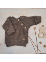 Pletený svetrík s gombíkmi Lovely, predĺžené náplety, hnedý, 80/86
