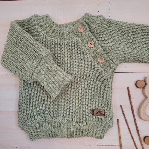 Pletený svetrík s gombíkmi Lovely, predĺžené náplety, khaki, 80/86