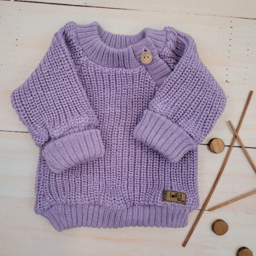 Pletený svetrík s gombíkmi Lovely, predĺžené náplety, lila, 56/62