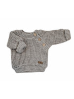 Pletený svetrík s gombíkmi Lovely, predĺžené náplety, tm. šedý, 68/74