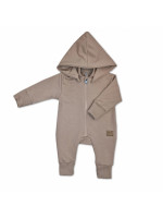 Detský teplákový overal bez šľapiek s odopínateľnou kapucňou, bavlna, mocca, veľ. 74