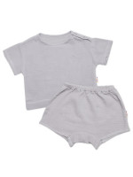 Detská letná mušelínová 2D sada tričko kr. rukáv + kraťasy, sivé, veľ. 80/86