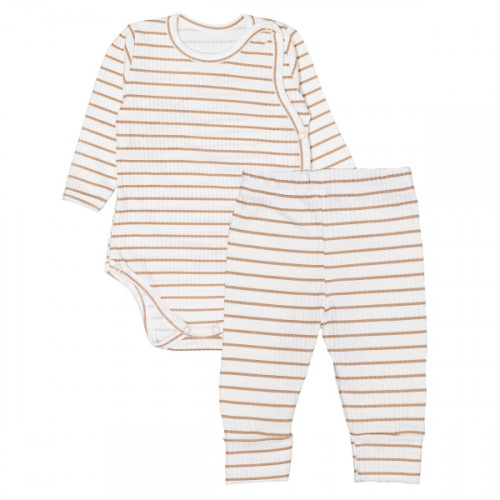 Zavinovacie rebrované body + tepláčky, 2D sada Prúžok, béžové, veľ. 68