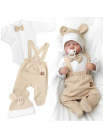 Bavlnená súprava Gentleman 3D, body, polodupačky s lacnom + čiapočka, béžová/biela, veľ.68