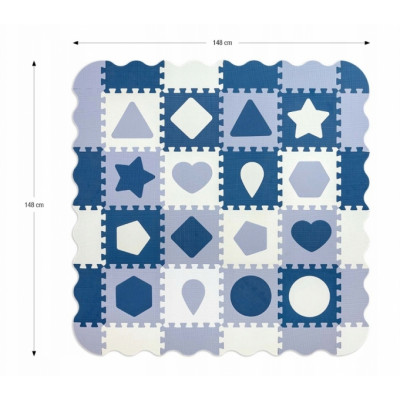 Penové puzzle, podložka Shapes, modrá, 36 dielikov