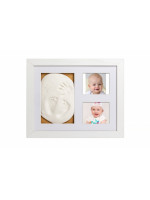 Baby odtlačok v drevenom rámčeku, trojrámik - darčeková sada pre bábätko - biely