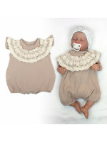 Body s nohavičkami, mušelín, s čipkou - béžové, veľ. 74