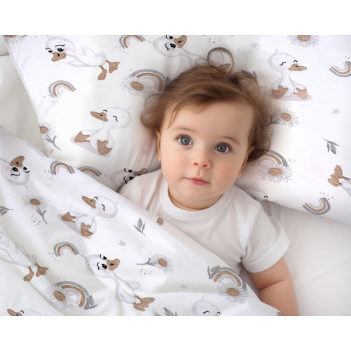 Mantinel s obliečkami do postieľky, 3D sada - Kačiatko, biela/béžová, 135x100 cm