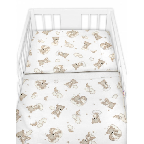 Sada do postieľky Mantinel s obliečkami, 3D sada - Malý Macko, biela/béžová, 135x100 cm